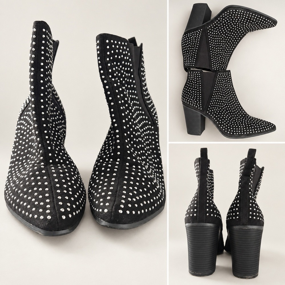 Mossimo Womens Black Studded Pointed Toe Block Heel Ankle Booties Size 11